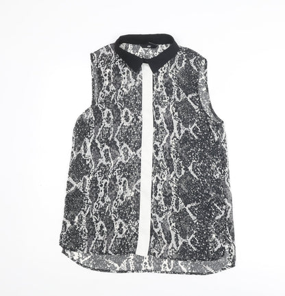 H&M Womens Grey Animal Print Polyester Basic Button-Up Size 8 Collared - Snakeskin