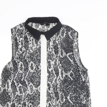 H&M Womens Grey Animal Print Polyester Basic Button-Up Size 8 Collared - Snakeskin