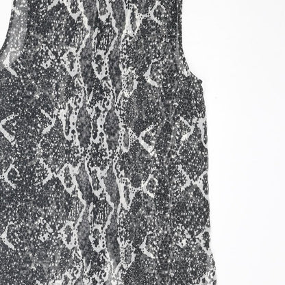 H&M Womens Grey Animal Print Polyester Basic Button-Up Size 8 Collared - Snakeskin