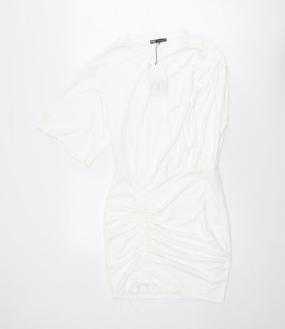 Zara Womens White Polyester Mini Size S Crew Neck Pullover