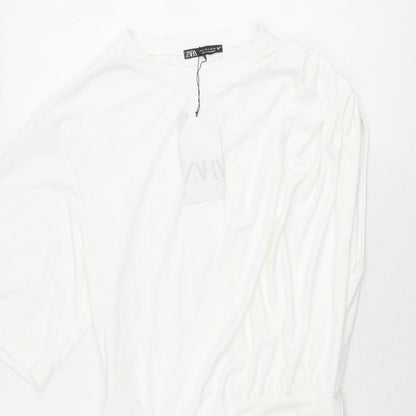 Zara Womens White Polyester Mini Size S Crew Neck Pullover