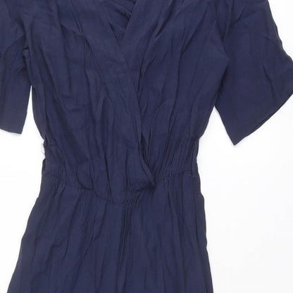 Marks and Spencer Womens Blue Viscose Jumpsuit One-Piece Size 8 L17 in Button