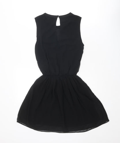 ASOS Womens Black Polyester Fit & Flare Size 8 Roll Neck Button