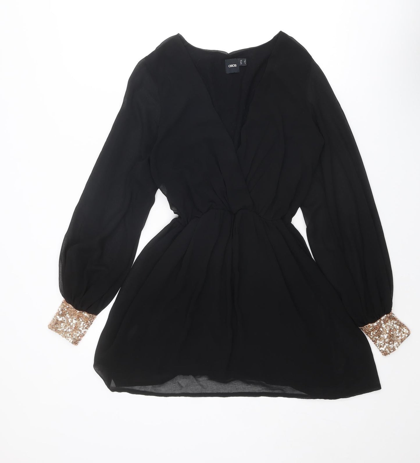 ASOS Womens Black Polyester Mini Size 8 V-Neck Pullover