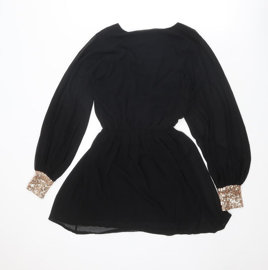 ASOS Womens Black Polyester Mini Size 8 V-Neck Pullover