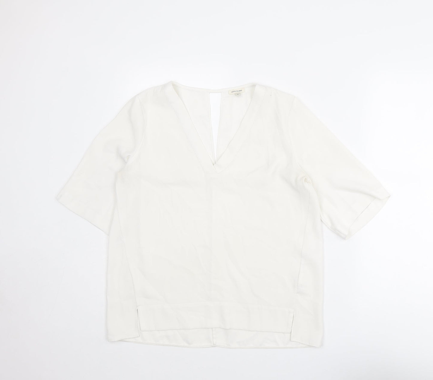 Womens UK Size 10 River Island White Basic T-Shirt