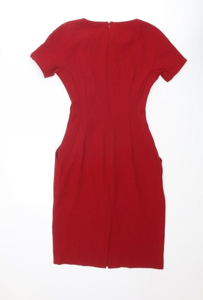 NEXT Womens Red Polyester Shift Size 6 Round Neck Zip