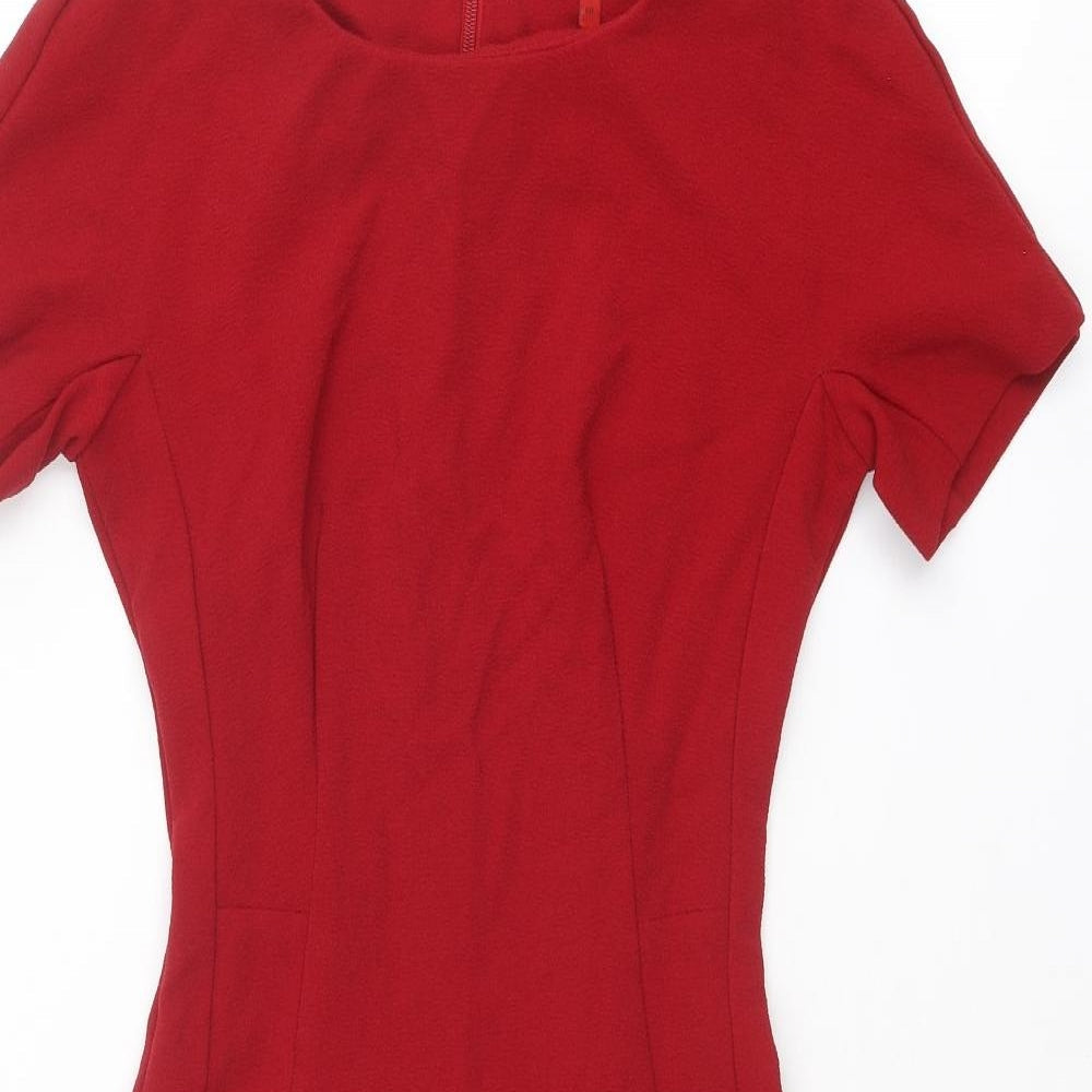 NEXT Womens Red Polyester Shift Size 6 Round Neck Zip