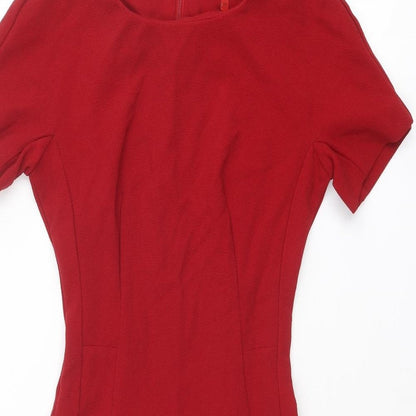 NEXT Womens Red Polyester Shift Size 6 Round Neck Zip