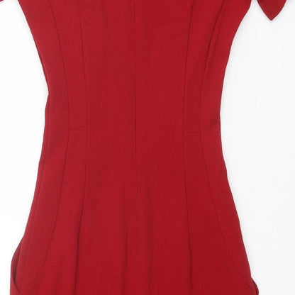 NEXT Womens Red Polyester Shift Size 6 Round Neck Zip