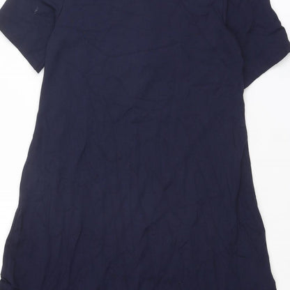 Warehouse Womens Blue Viscose Trapeze & Swing Size 10 Crew Neck Zip
