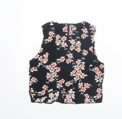 Miss Selfridge Womens Black Floral Viscose Basic Tank Size 8 Round Neck