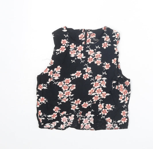 Miss Selfridge Womens Black Floral Viscose Basic Tank Size 8 Round Neck