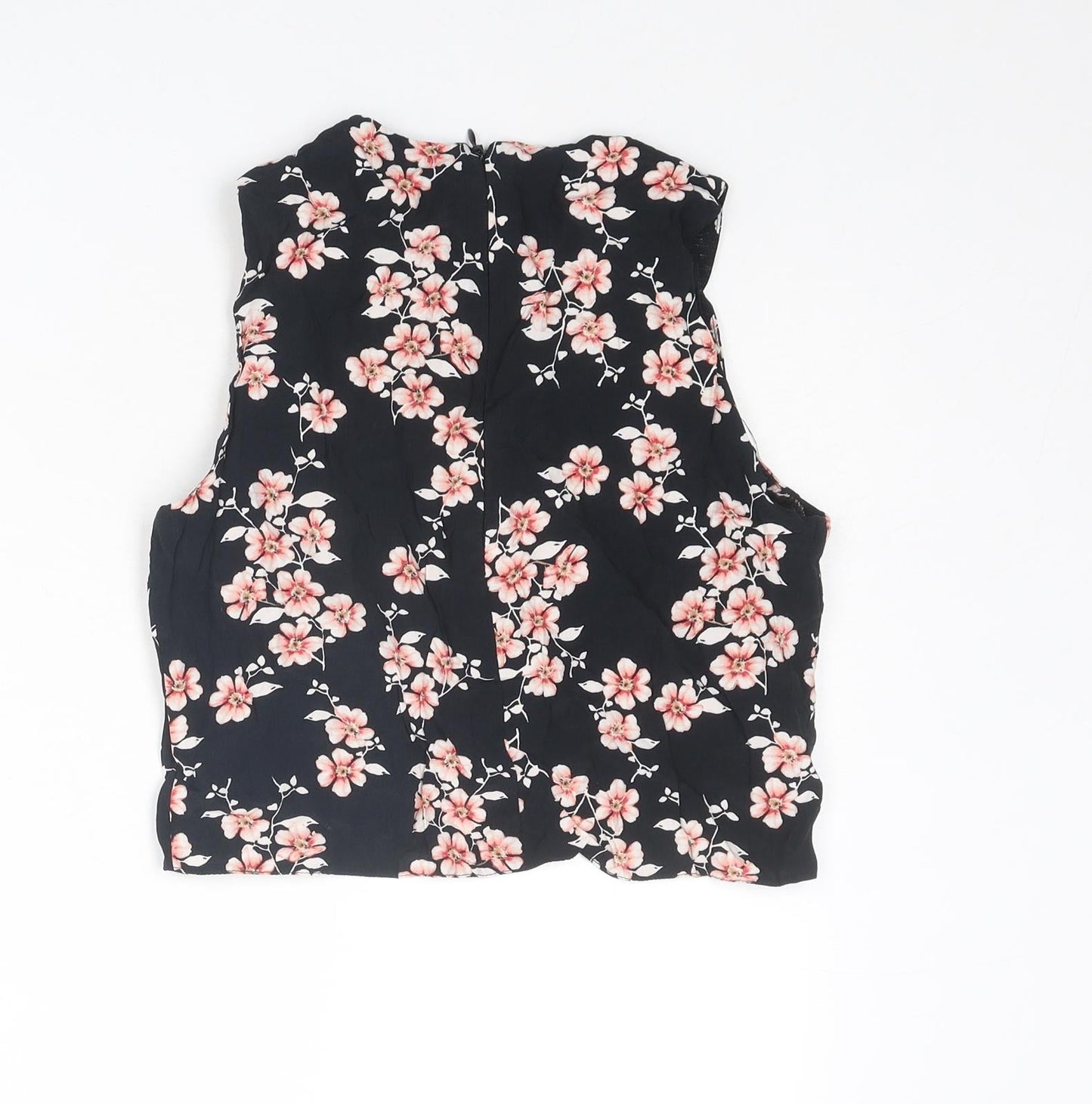 Miss Selfridge Womens Black Floral Viscose Basic Tank Size 8 Round Neck