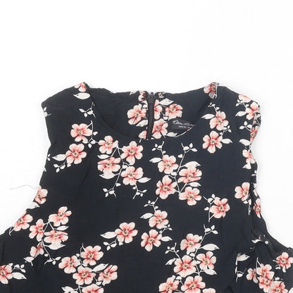 Miss Selfridge Womens Black Floral Viscose Basic Tank Size 8 Round Neck