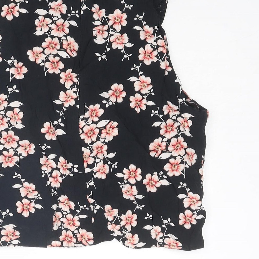 Miss Selfridge Womens Black Floral Viscose Basic Tank Size 8 Round Neck