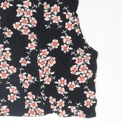 Miss Selfridge Womens Black Floral Viscose Basic Tank Size 8 Round Neck