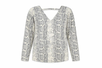 NEXT Womens Beige V-Neck Animal Print Polyester Pullover Jumper Size 8 - Snakeskin pattern