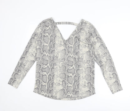 NEXT Womens Beige V-Neck Animal Print Polyester Pullover Jumper Size 8 - Snakeskin pattern