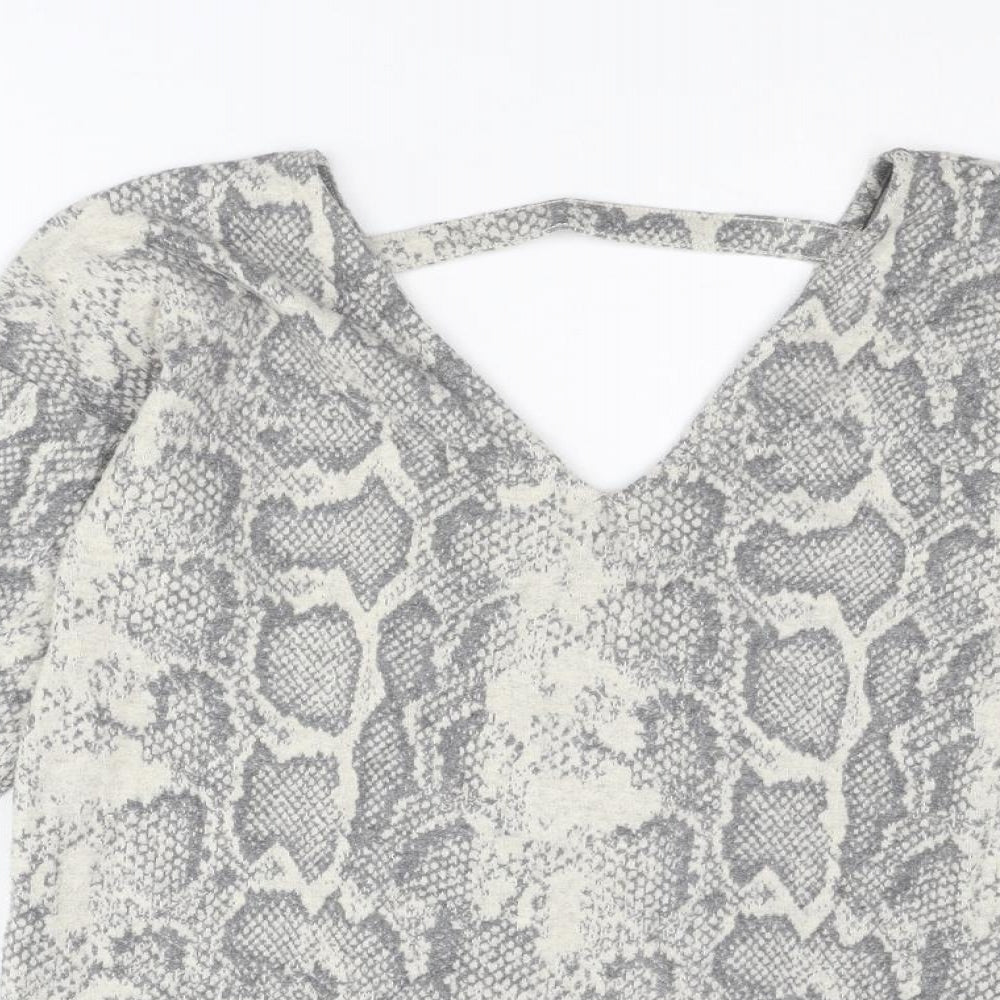 NEXT Womens Beige V-Neck Animal Print Polyester Pullover Jumper Size 8 - Snakeskin pattern