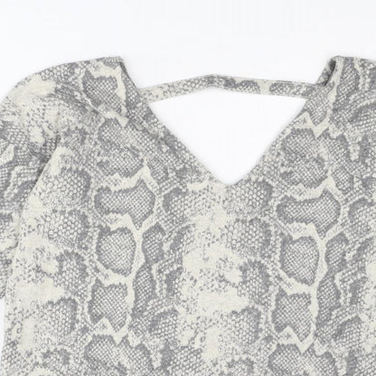 NEXT Womens Beige V-Neck Animal Print Polyester Pullover Jumper Size 8 - Snakeskin pattern