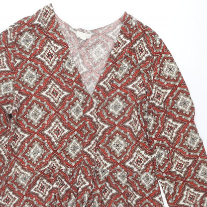 H&M Womens Red Geometric Viscose A-Line Size 12 V-Neck Pullover