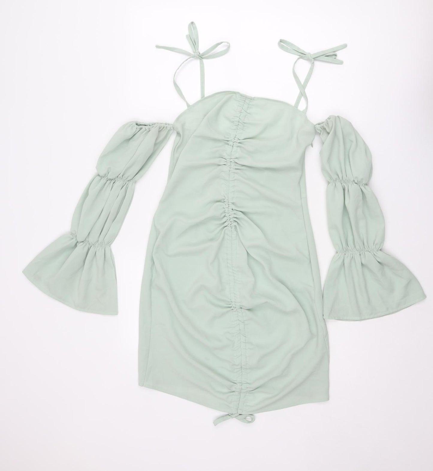 Boohoo Womens Green Polyester Mini Size 12 Off the Shoulder Zip