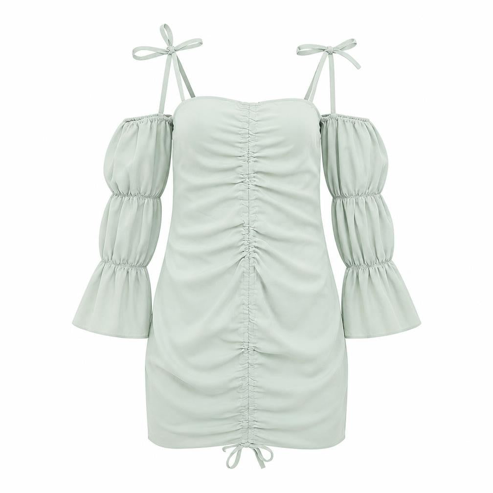 Boohoo Womens Green Polyester Mini Size 12 Off the Shoulder Zip