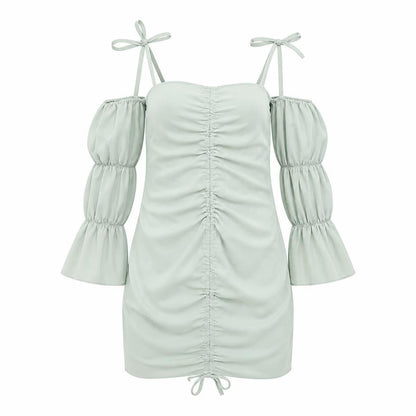 Boohoo Womens Green Polyester Mini Size 12 Off the Shoulder Zip