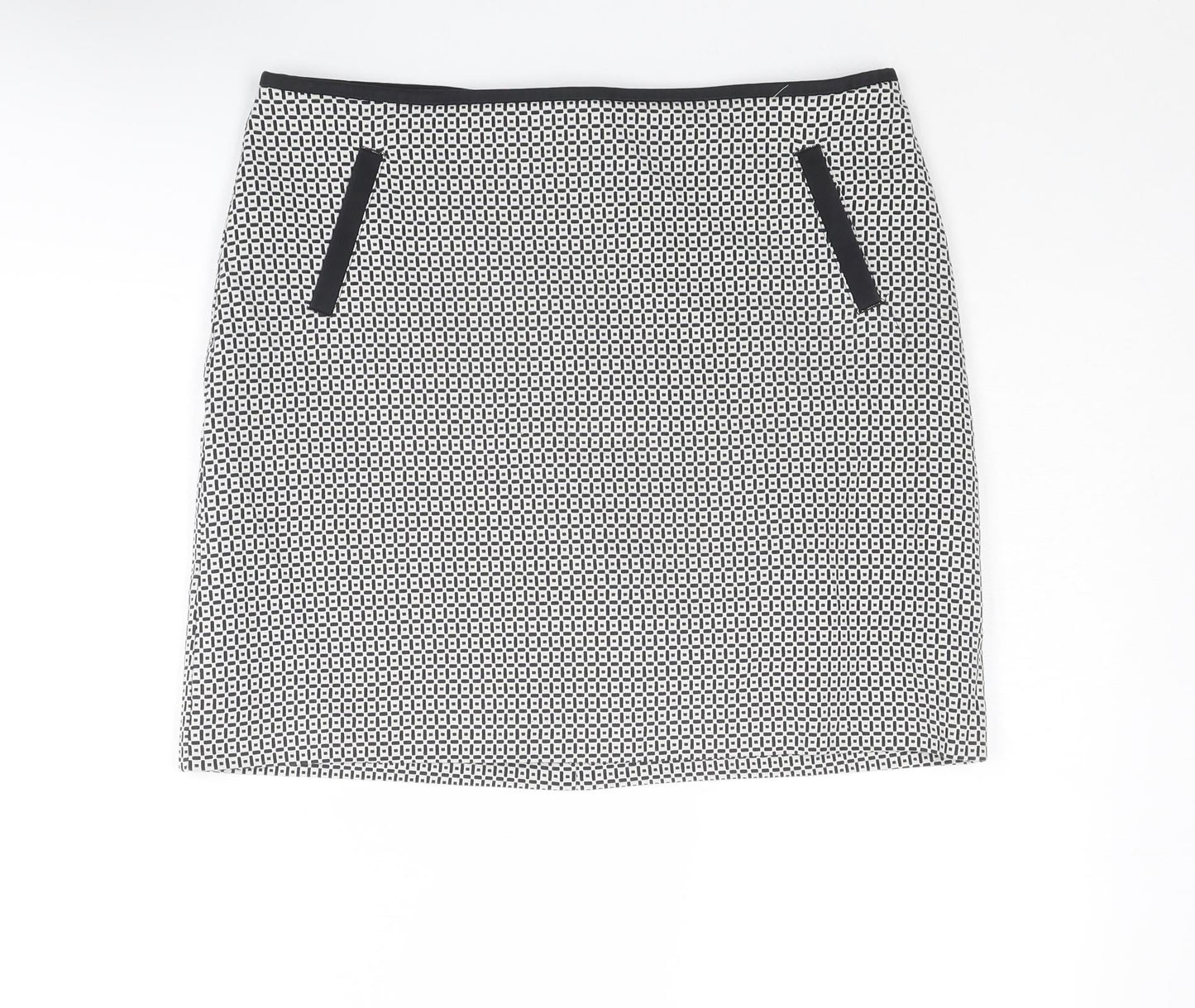 Marks and Spencer Womens Black Geometric Cotton A-Line Skirt Size 12 Zip