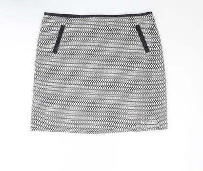 Marks and Spencer Womens Black Geometric Cotton A-Line Skirt Size 12 Zip