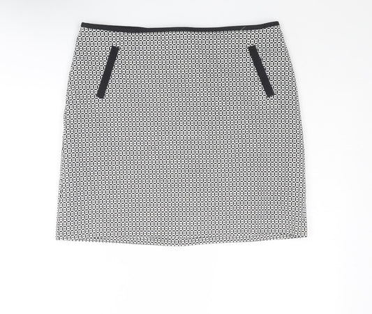 Marks and Spencer Womens Black Geometric Cotton A-Line Skirt Size 12 Zip
