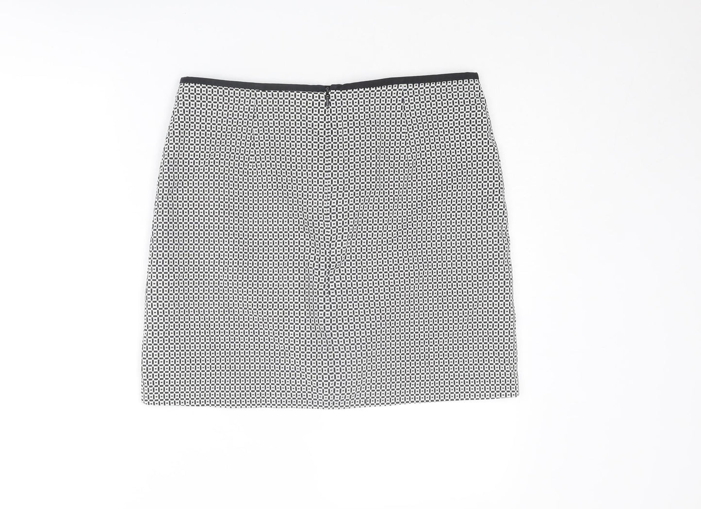 Marks and Spencer Womens Black Geometric Cotton A-Line Skirt Size 12 Zip