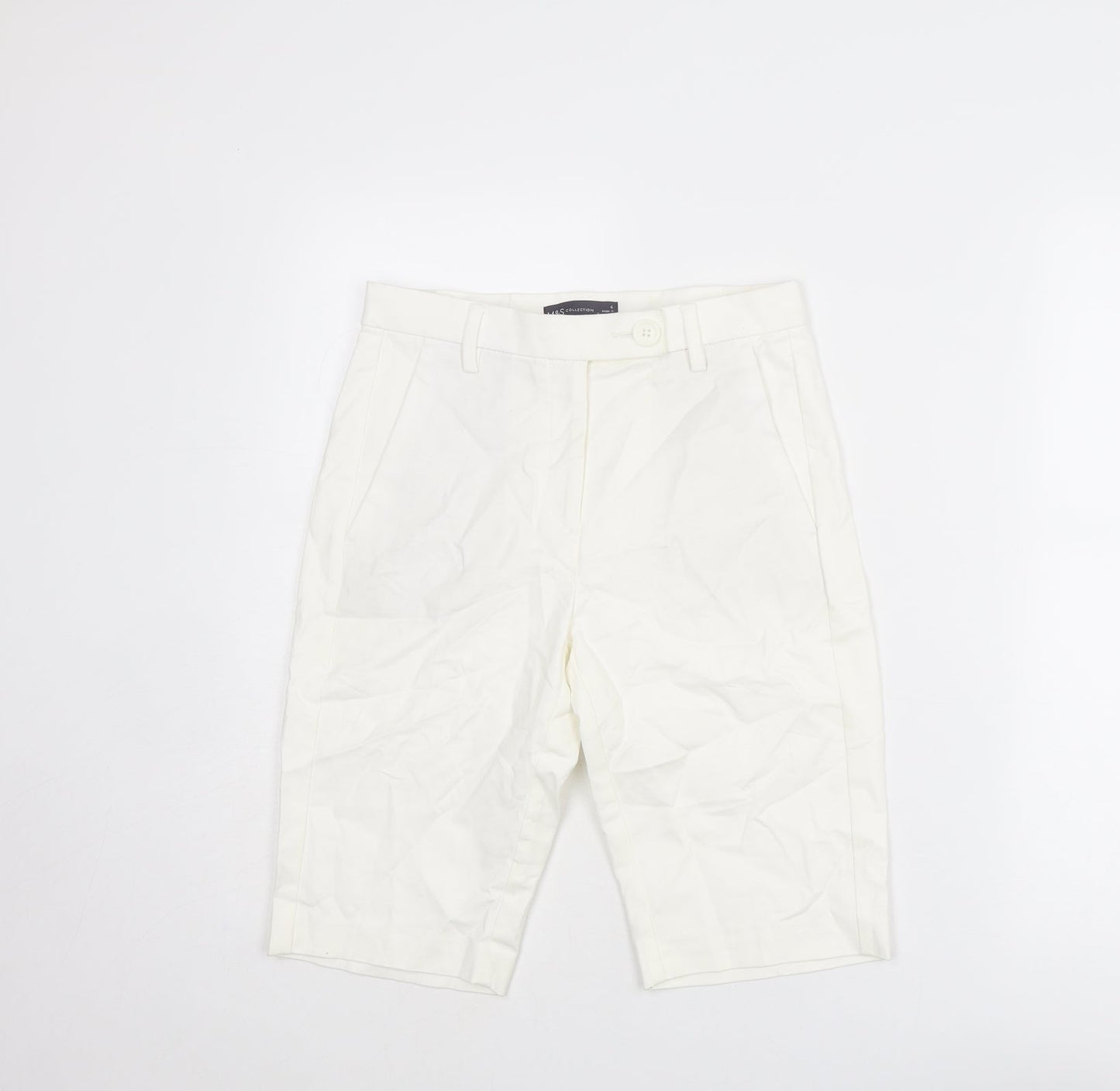 Marks and Spencer Womens White Cotton Chino Shorts Size 6 L11 in Regular Zip