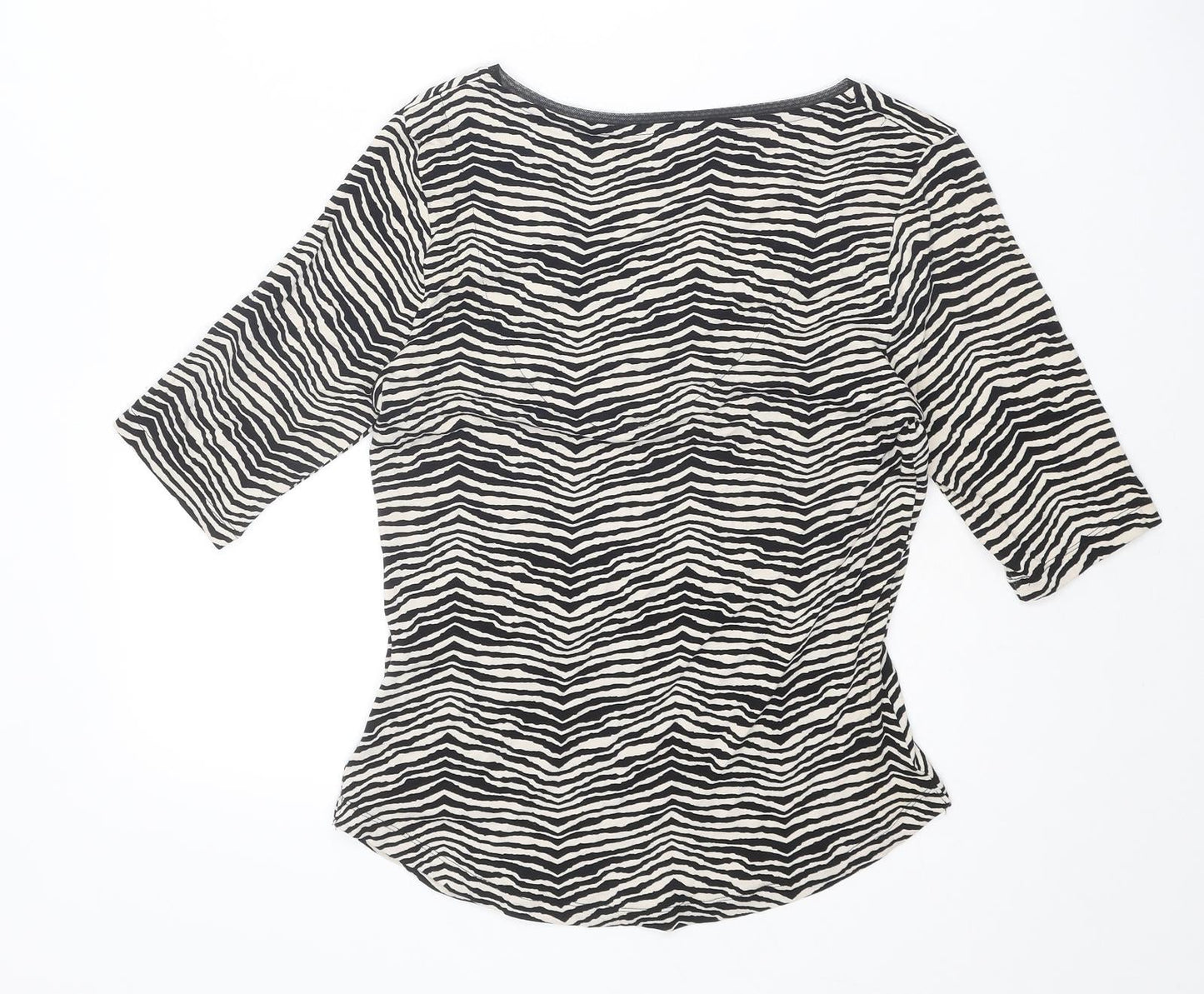 Marks and Spencer Womens Black Animal Print Viscose Basic T-Shirt Size 8 V-Neck - Tiger Print