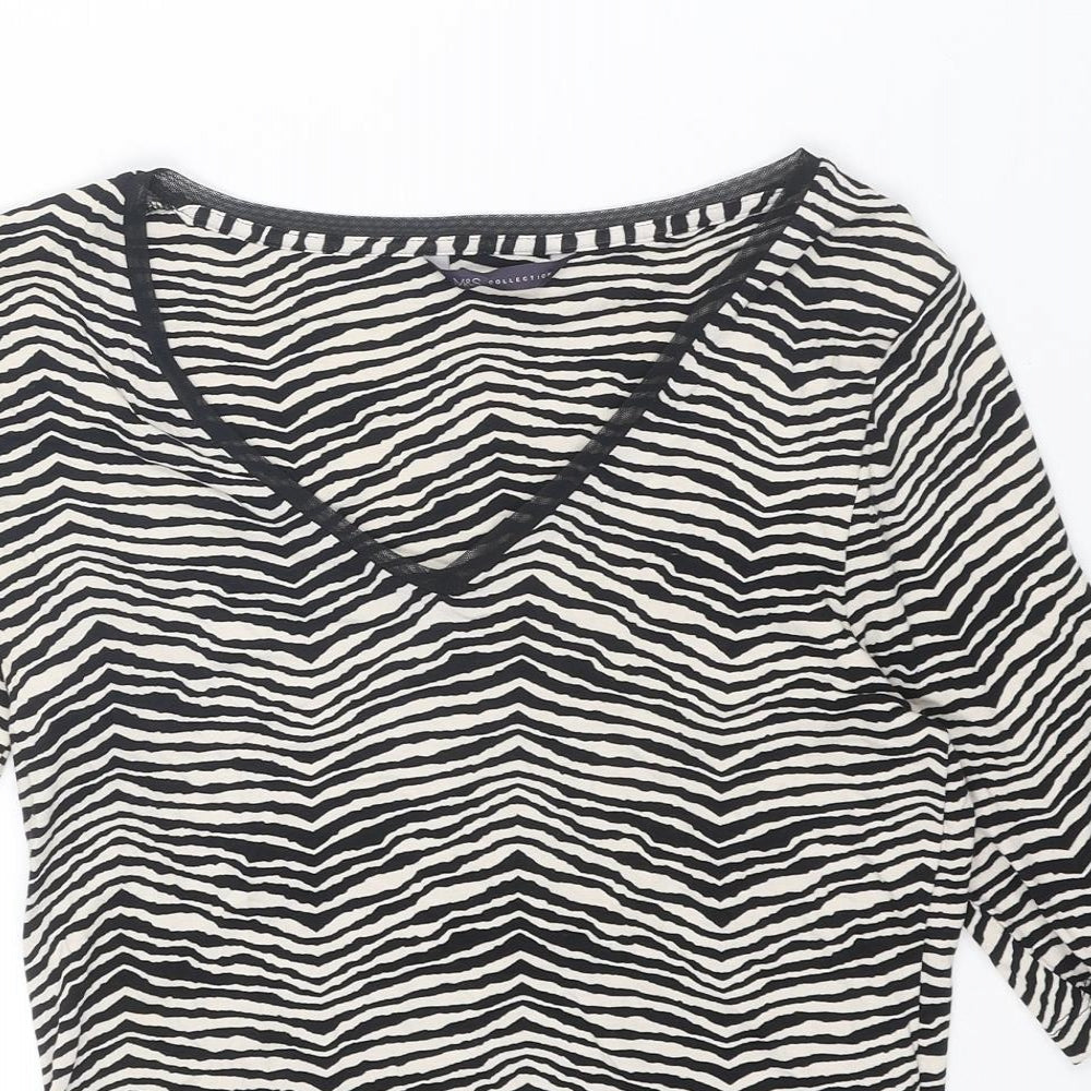 Marks and Spencer Womens Black Animal Print Viscose Basic T-Shirt Size 8 V-Neck - Tiger Print