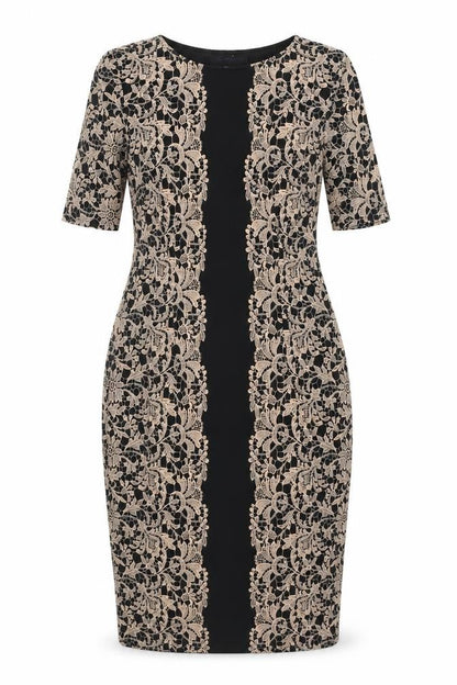 Marks and Spencer Womens Beige Polyester Sheath Size 8 Boat Neck Pullover - Crocheted Lace Overlay