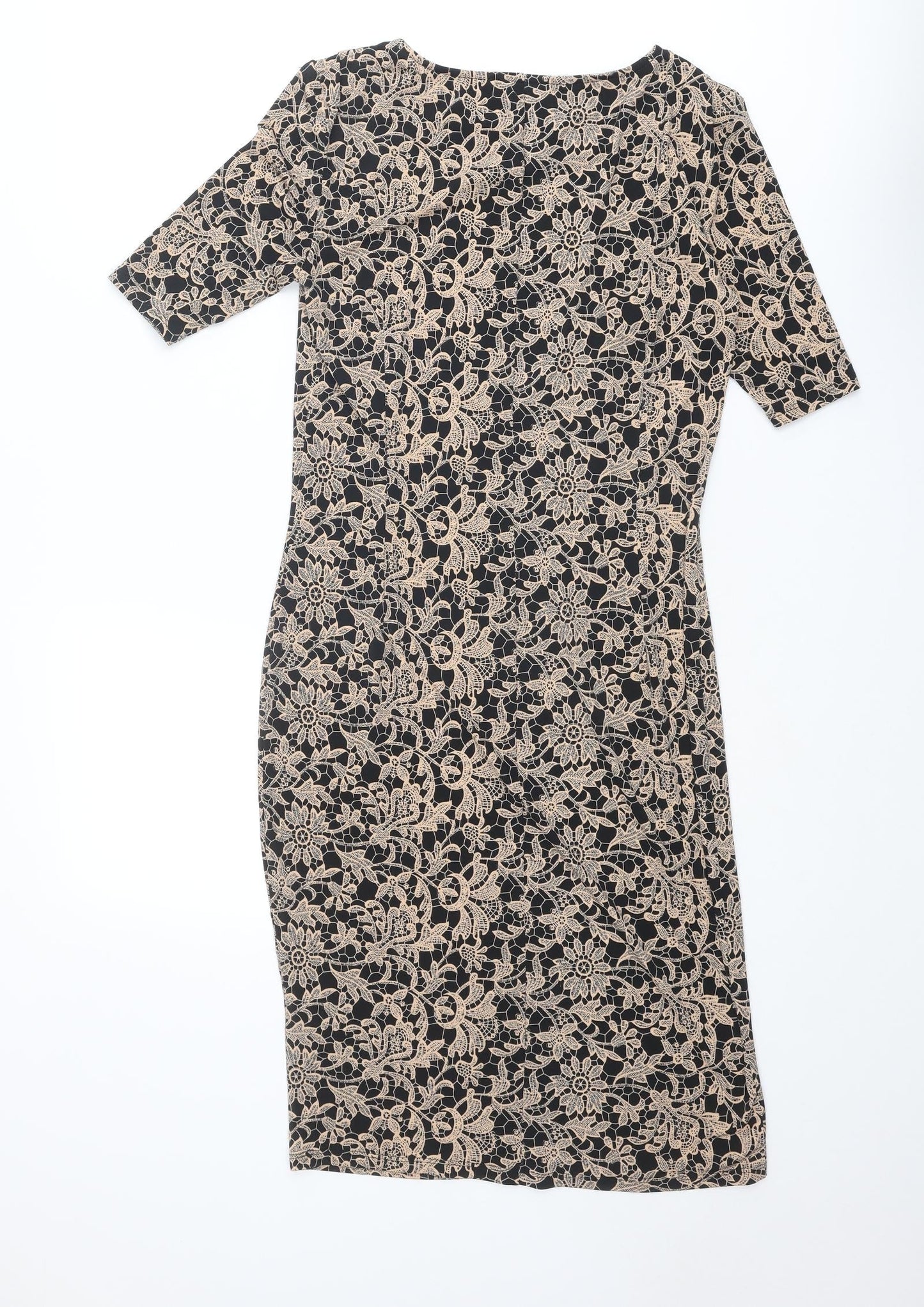 Marks and Spencer Womens Beige Polyester Sheath Size 8 Boat Neck Pullover - Crocheted Lace Overlay