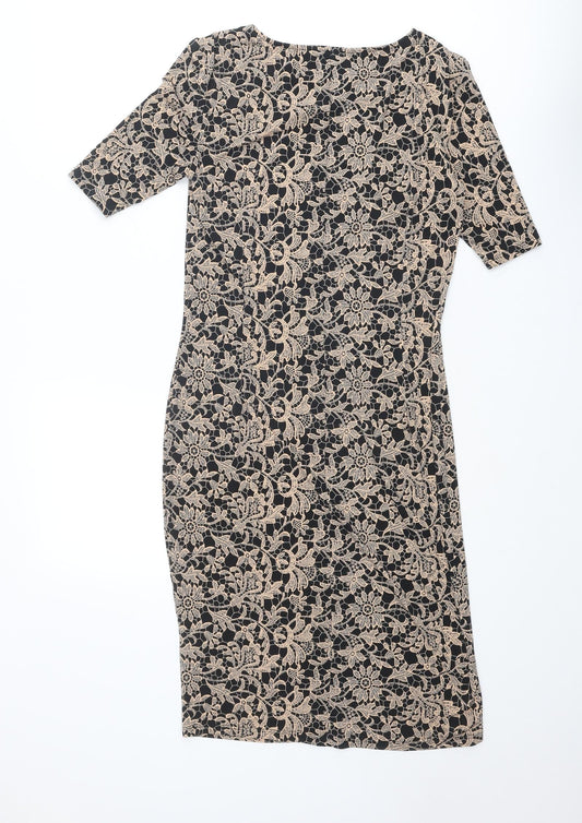Marks and Spencer Womens Beige Polyester Sheath Size 8 Boat Neck Pullover - Crocheted Lace Overlay