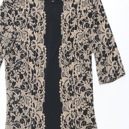 Marks and Spencer Womens Beige Polyester Sheath Size 8 Boat Neck Pullover - Crocheted Lace Overlay