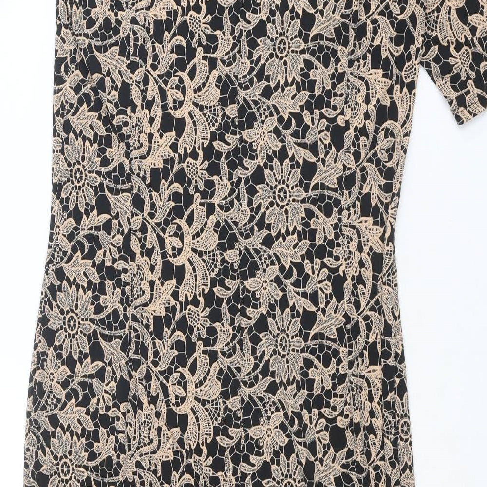 Marks and Spencer Womens Beige Polyester Sheath Size 8 Boat Neck Pullover - Crocheted Lace Overlay