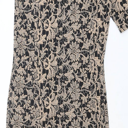 Marks and Spencer Womens Beige Polyester Sheath Size 8 Boat Neck Pullover - Crocheted Lace Overlay