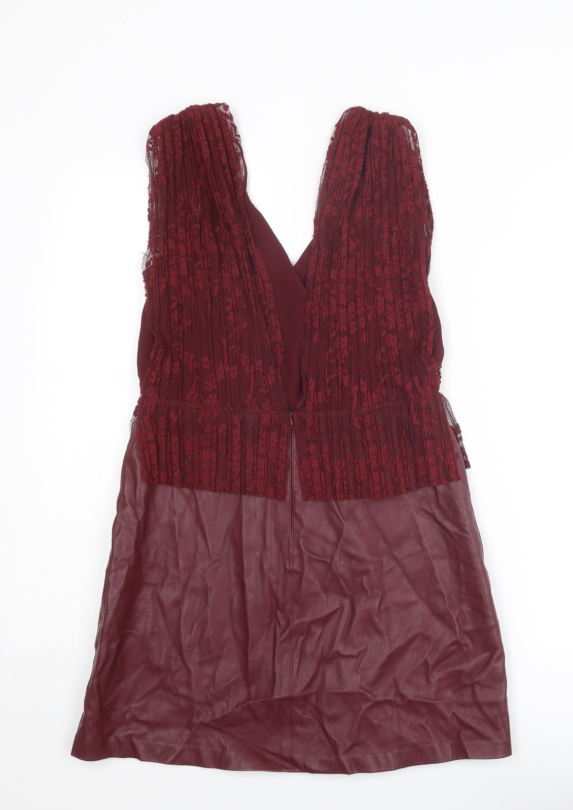 Zara Womens Red Polyester Mini Size M V-Neck Zip