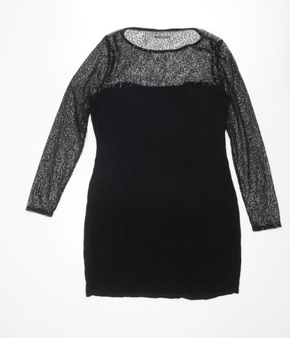 Wallis Womens Black Viscose Shift Size 14 Round Neck Pullover