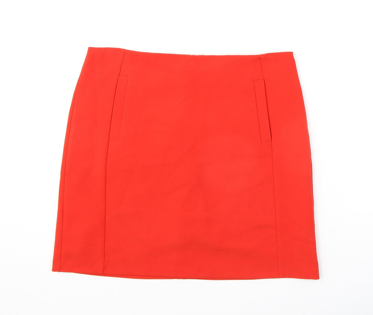 Marks and Spencer Womens Orange Polyester A-Line Skirt Size 12 Zip