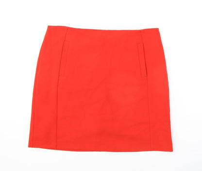 Marks and Spencer Womens Orange Polyester A-Line Skirt Size 12 Zip