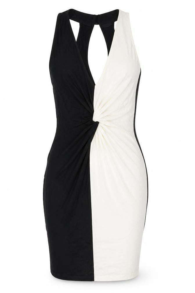 ASOS Womens Black Colourblock Viscose Bodycon Size 10 V-Neck Button