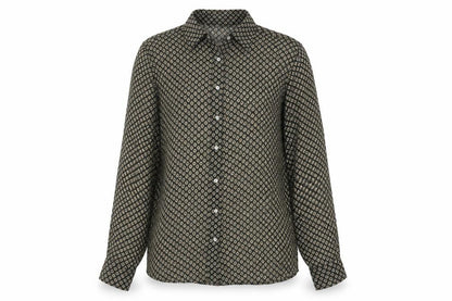 Zara Womens Green Geometric Polyester Basic Button-Up Size L Collared