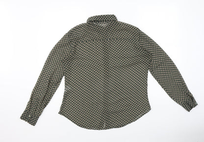 Zara Womens Green Geometric Polyester Basic Button-Up Size L Collared