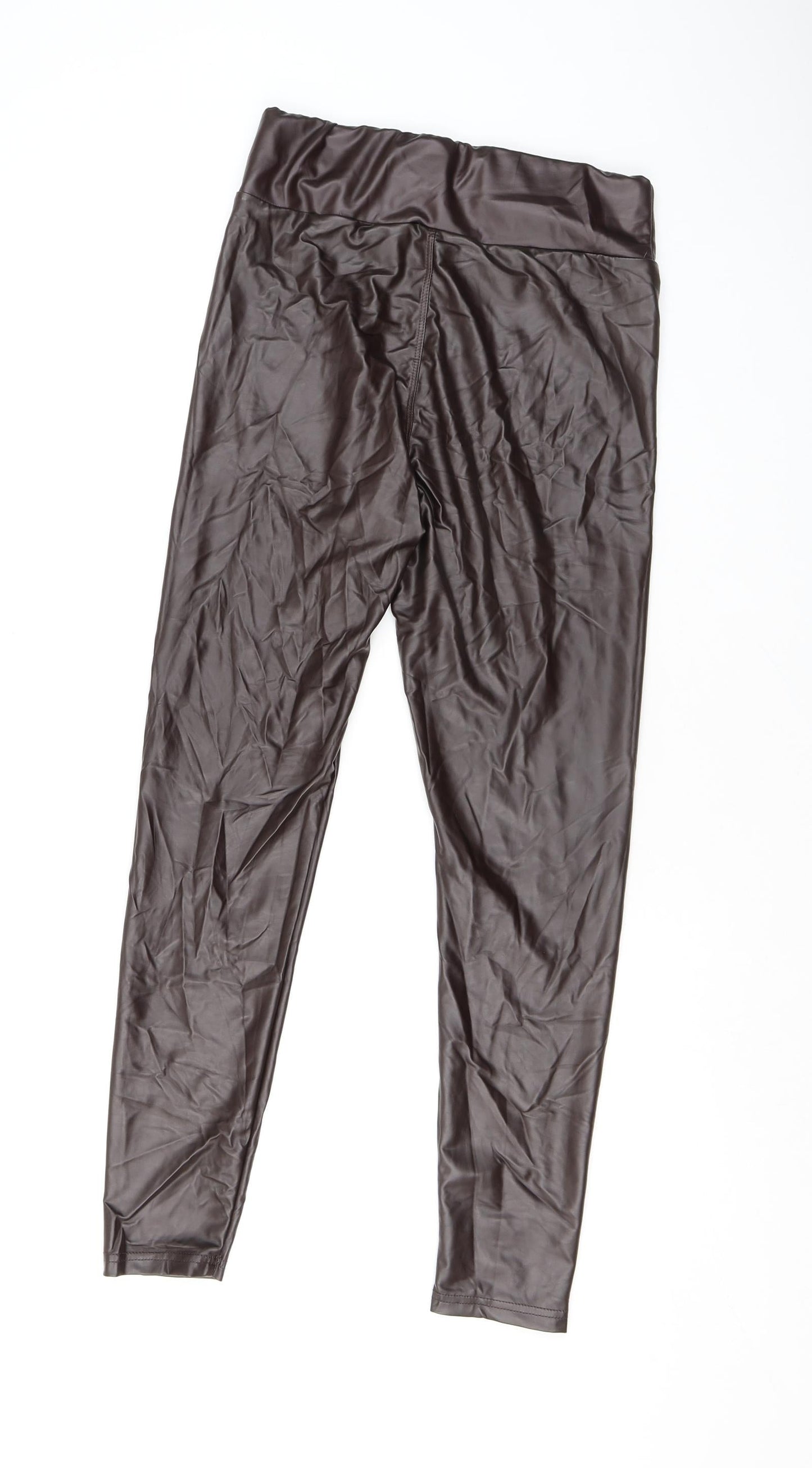 The Chic Hero Womens Brown Polyester Carrot Leggings Size 10 L25 in - Leather Look